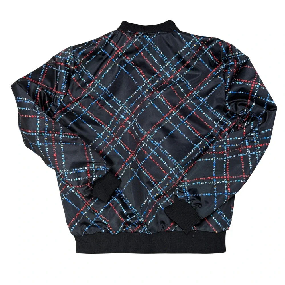 Apple‎ Software Mens Smalll Reversible Bomber Jacket Black Plaid Tech Streetwear